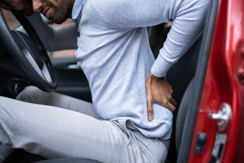 Driver Standing Having Backpain After Driving Car.